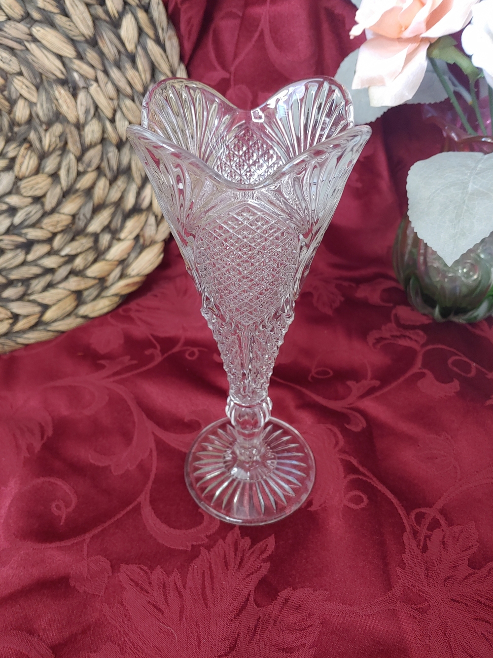 Vintage Pressed Glass Jubilee Trumpet Bud Vase.